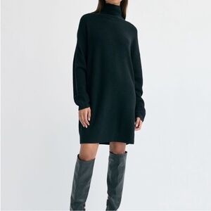Aritzia Babaton Maclean Merino Wool Dress Black Mockneck Oversized Fit
